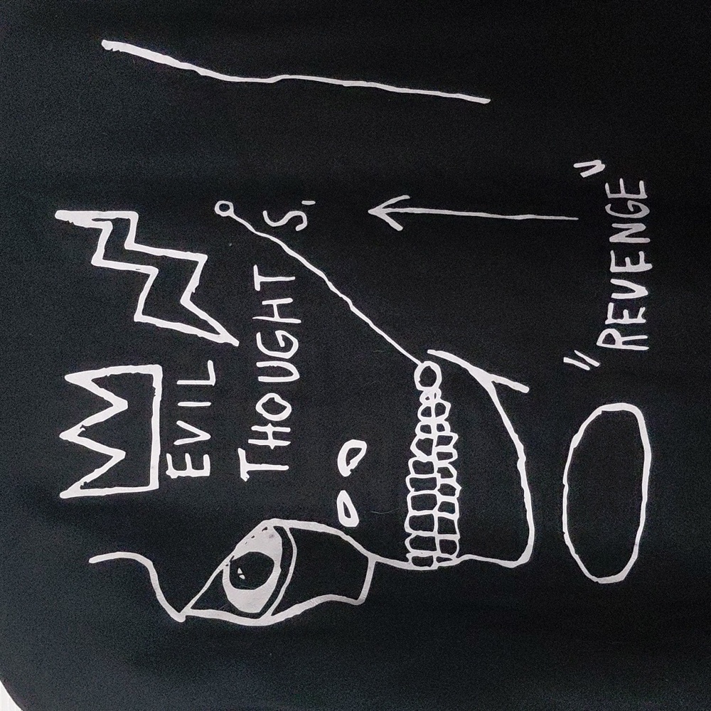 Rare Basquiat Black Wool Mid Coat With Signature And Artwork 23" Pit To Pit - Picture 10 of 16